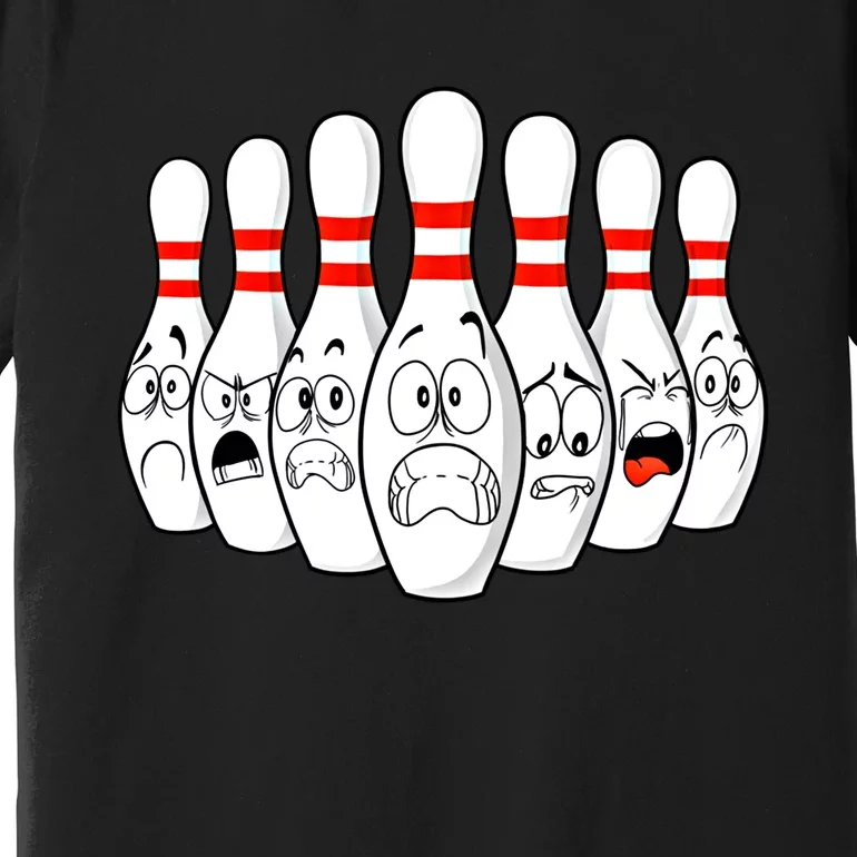 Cartoon Bowling Funny Scared Bowling Pins Funny Gift Premium T-Shirt