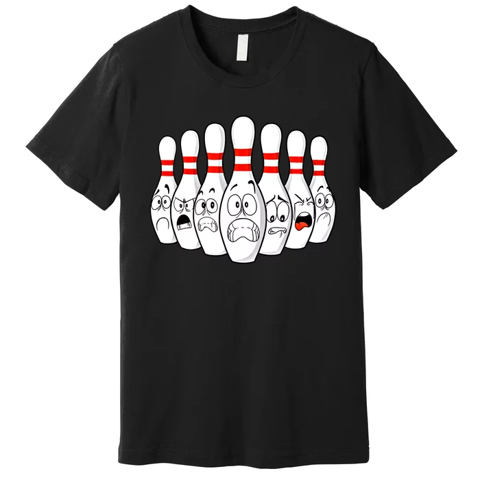 Cartoon Bowling Funny Scared Bowling Pins Funny Gift Premium T-Shirt