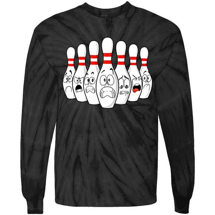 Cartoon Bowling Funny Scared Bowling Pins Funny Gift Tie-Dye Long Sleeve Shirt