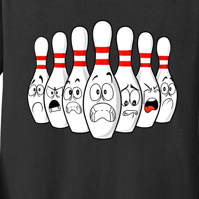 Cartoon Bowling Funny Scared Bowling Pins Funny Gift Kids Long Sleeve Shirt