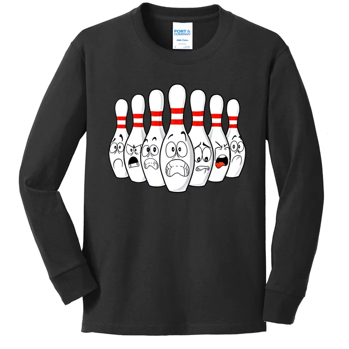 Cartoon Bowling Funny Scared Bowling Pins Funny Gift Kids Long Sleeve Shirt