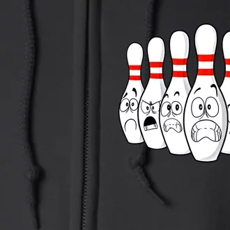 Cartoon Bowling Funny Scared Bowling Pins Funny Gift Full Zip Hoodie