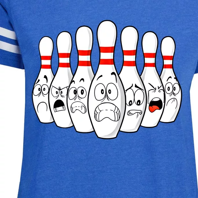 Cartoon Bowling Funny Scared Bowling Pins Funny Gift Enza Ladies Jersey Football T-Shirt