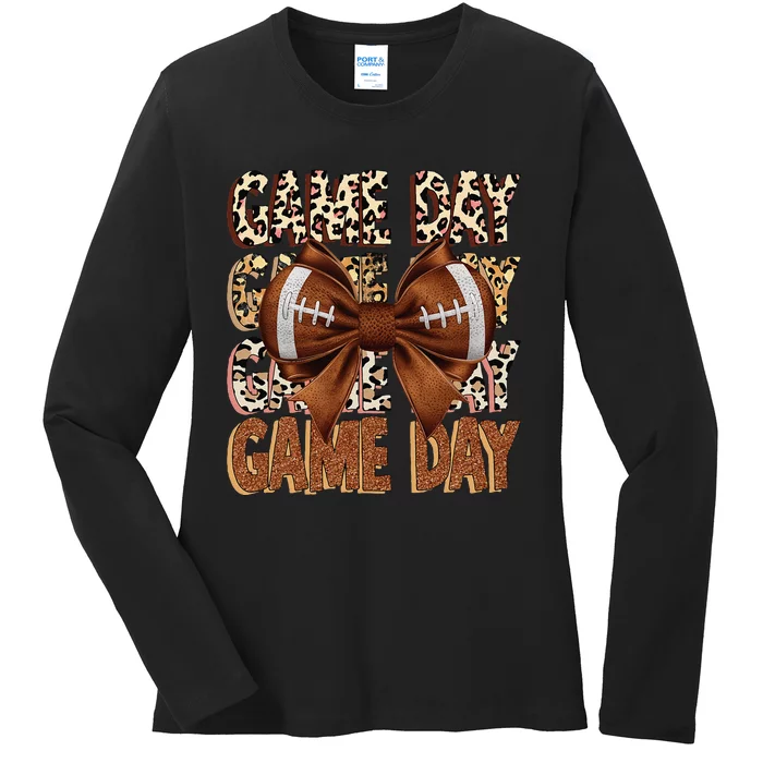 Coquette Bow Football Season Game Day Gift Ladies Long Sleeve Shirt