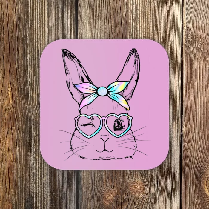 Cute Bunny Face Wink Eyes Glasses Headband Happy Easter Day Coaster