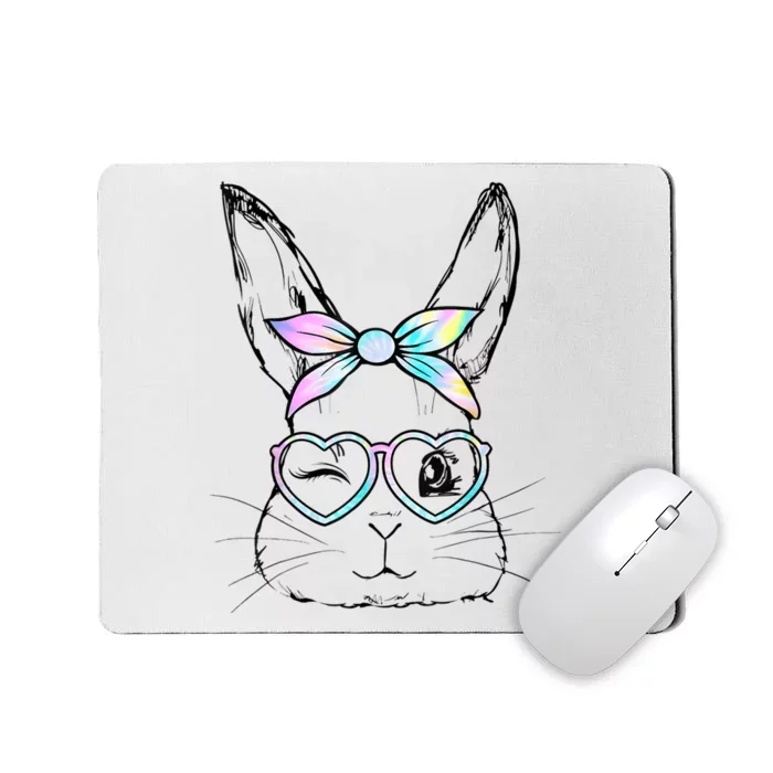 Cute Bunny Face Wink Eyes Glasses Headband Happy Easter Day Mousepad