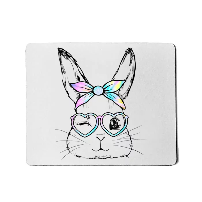 Cute Bunny Face Wink Eyes Glasses Headband Happy Easter Day Mousepad