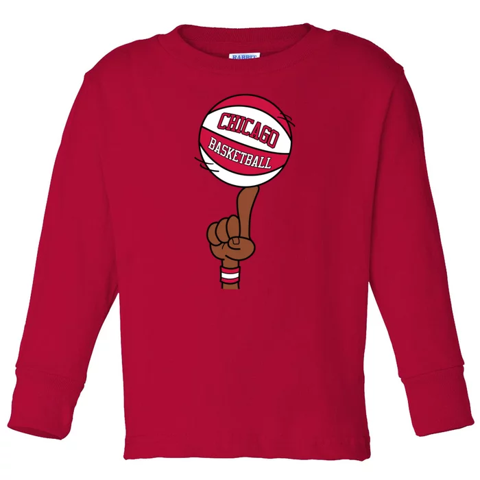 Chicago Basketball Finger Spin Toddler Long Sleeve Shirt