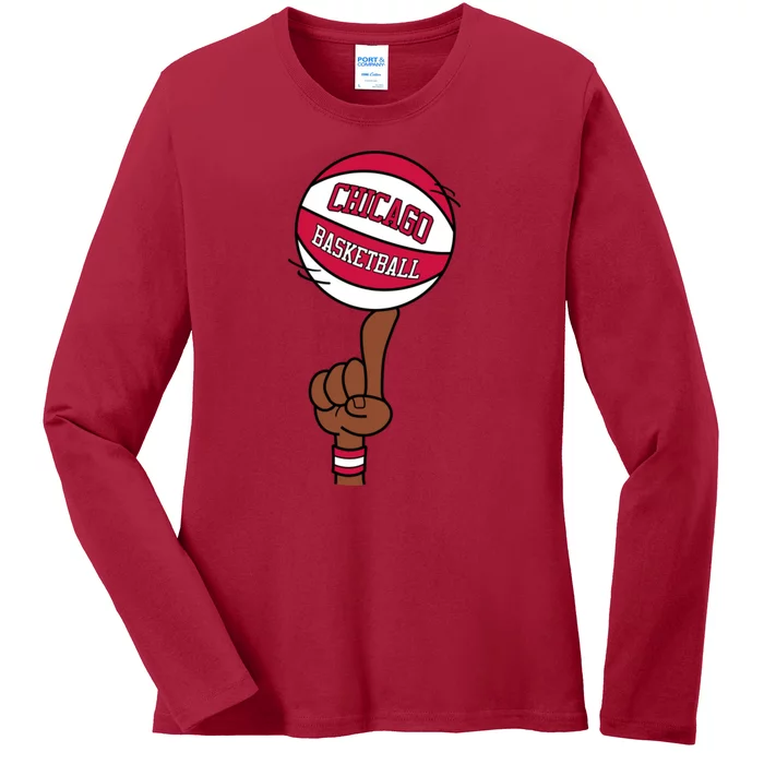 Chicago Basketball Finger Spin Ladies Long Sleeve Shirt