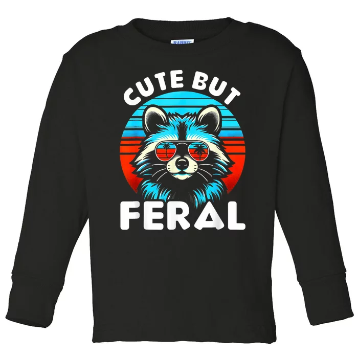 Cute But Feral Racoon With Sunglasses Toddler Long Sleeve Shirt