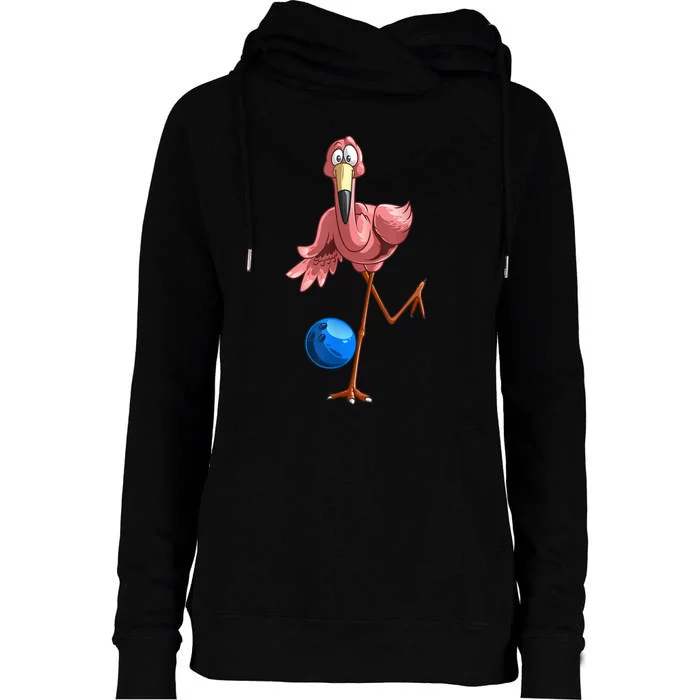 Cool Bowling Flamingo Womens Funnel Neck Pullover Hood