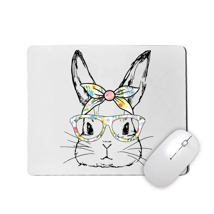 Cute Bunny Face Floral Glasses Headband Happy Easter Day Mousepad