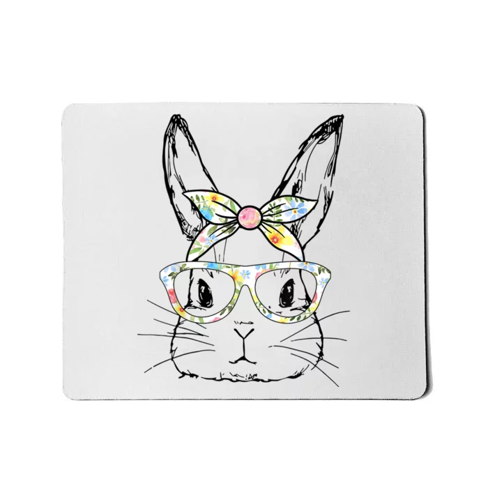 Cute Bunny Face Floral Glasses Headband Happy Easter Day Mousepad