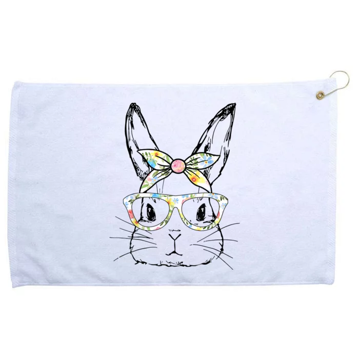 Cute Bunny Face Floral Glasses Headband Happy Easter Day Grommeted Golf Towel