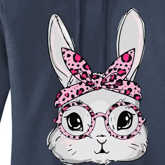 Cute Bunny Face Sunglasses Leopard Glasses Headband Easter Women's Pullover Hoodie