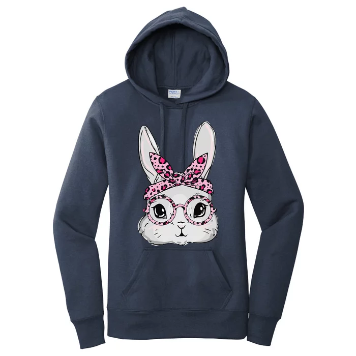 Cute Bunny Face Sunglasses Leopard Glasses Headband Easter Women's Pullover Hoodie