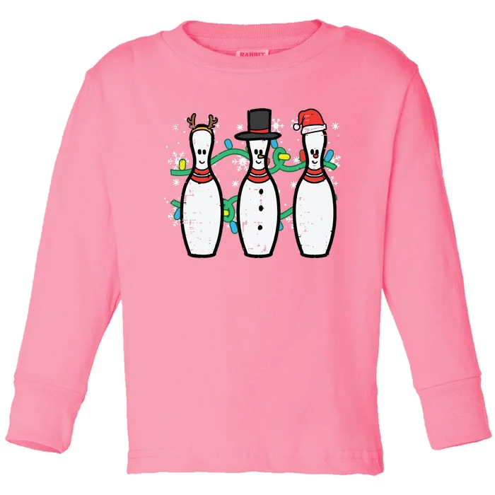 Christmas Bowling Funny Xmas Sports Bowler Toddler Long Sleeve Shirt