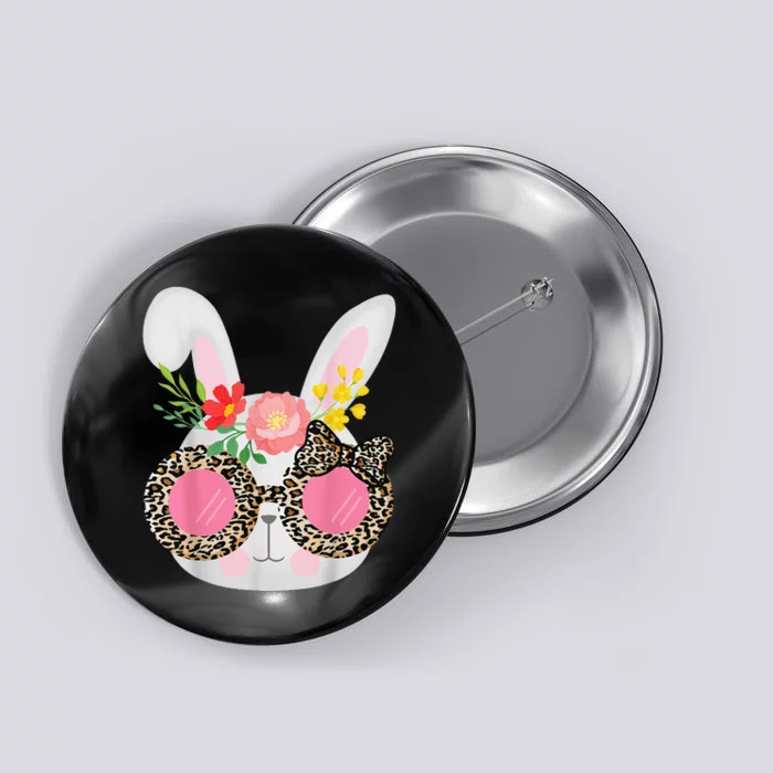 Cute Bunny Face Leopard Glasses Easter Button