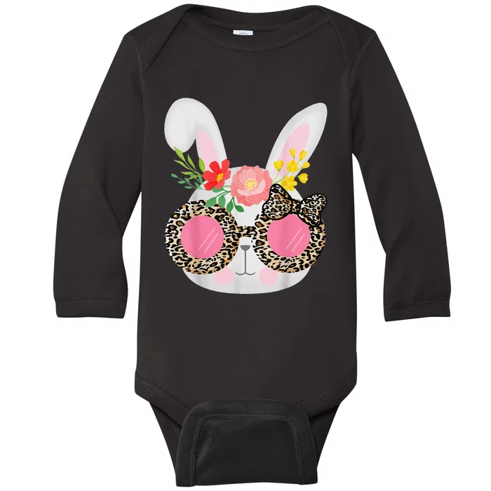 Cute Bunny Face Leopard Glasses Easter Baby Long Sleeve Bodysuit