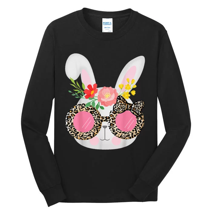 Cute Bunny Face Leopard Glasses Easter Tall Long Sleeve T-Shirt