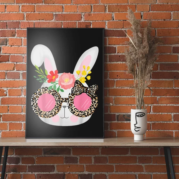 Cute Bunny Face Leopard Glasses Easter Poster