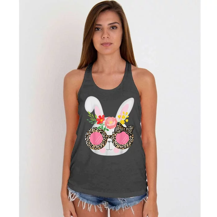 Cute Bunny Face Leopard Glasses Easter Women's Knotted Racerback Tank