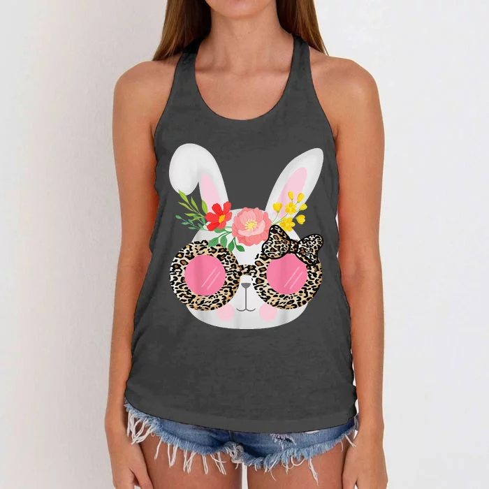 Cute Bunny Face Leopard Glasses Easter Women's Knotted Racerback Tank