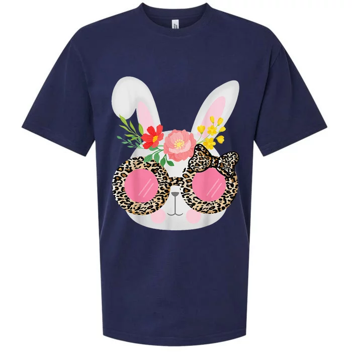 Cute Bunny Face Leopard Glasses Easter Sueded Cloud Jersey T-Shirt