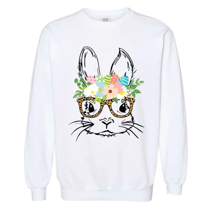 Cute Bunny Face With Leopard Glasses Women Easter Garment-Dyed Sweatshirt