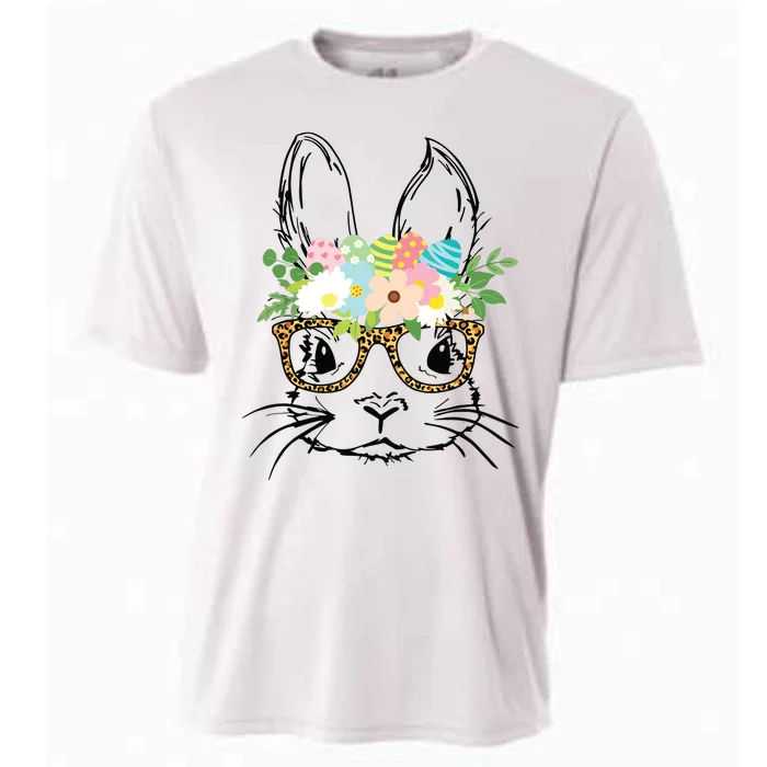 Cute Bunny Face With Leopard Glasses Women Easter Cooling Performance Crew T-Shirt