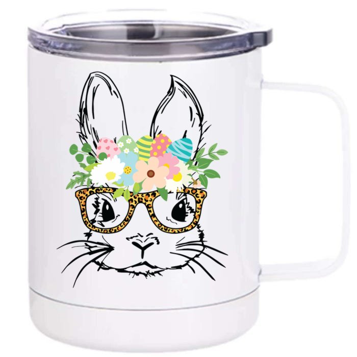 Cute Bunny Face With Leopard Glasses Women Easter Front & Back 12oz Stainless Steel Tumbler Cup