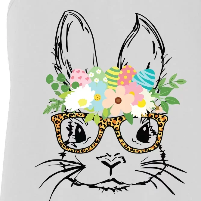 Cute Bunny Face With Leopard Glasses Women Easter Women's Racerback Tank