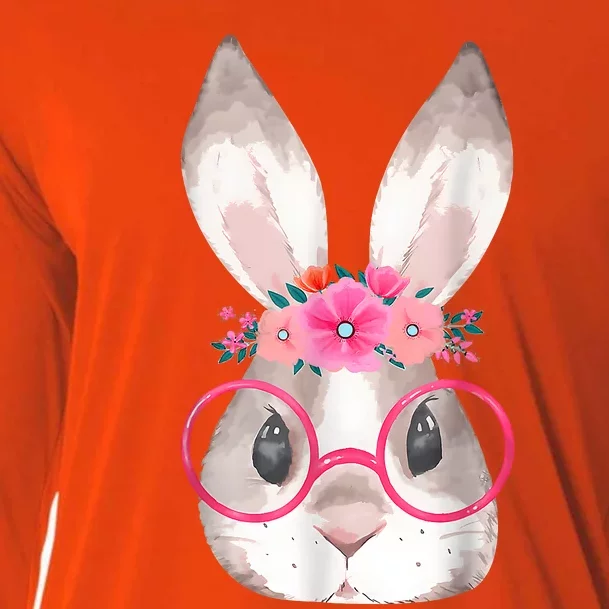 Cute Bunny Face Glasses Floral Rabbit Happy Easter Day Cooling Performance Long Sleeve Crew