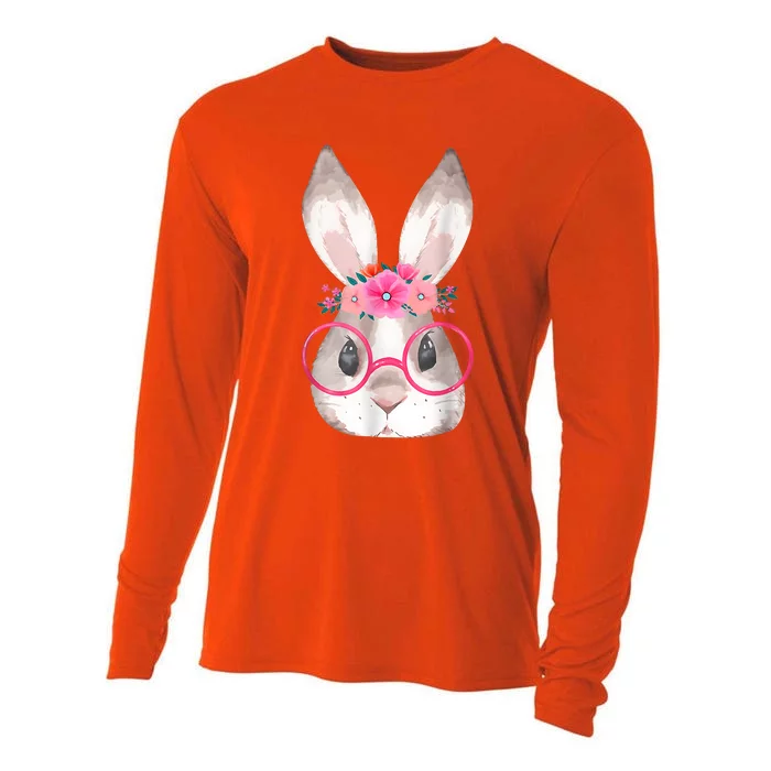 Cute Bunny Face Glasses Floral Rabbit Happy Easter Day Cooling Performance Long Sleeve Crew