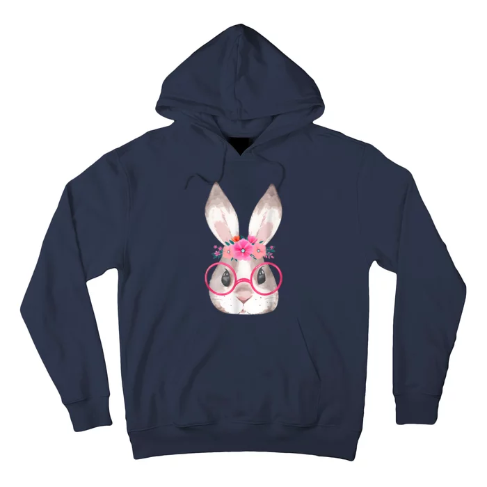 Cute Bunny Face Glasses Floral Rabbit Happy Easter Day Hoodie