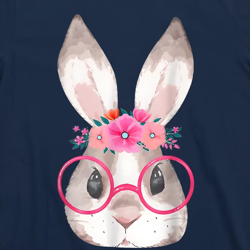 Cute Bunny Face Glasses Floral Rabbit Happy Easter Day T-Shirt