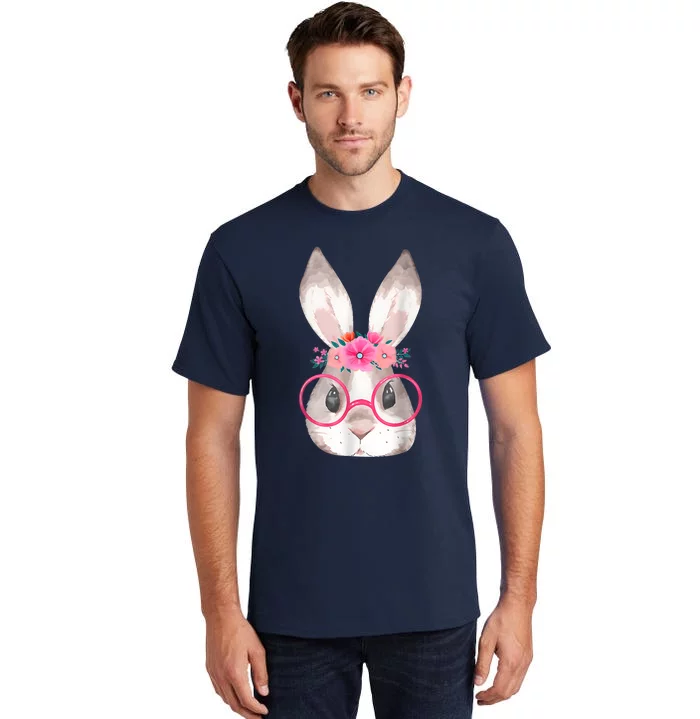 Cute Bunny Face Glasses Floral Rabbit Happy Easter Day Tall T-Shirt