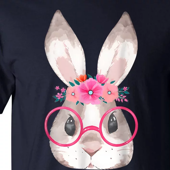 Cute Bunny Face Glasses Floral Rabbit Happy Easter Day Tall T-Shirt