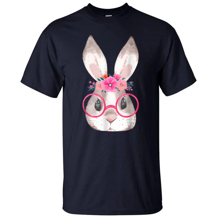 Cute Bunny Face Glasses Floral Rabbit Happy Easter Day Tall T-Shirt