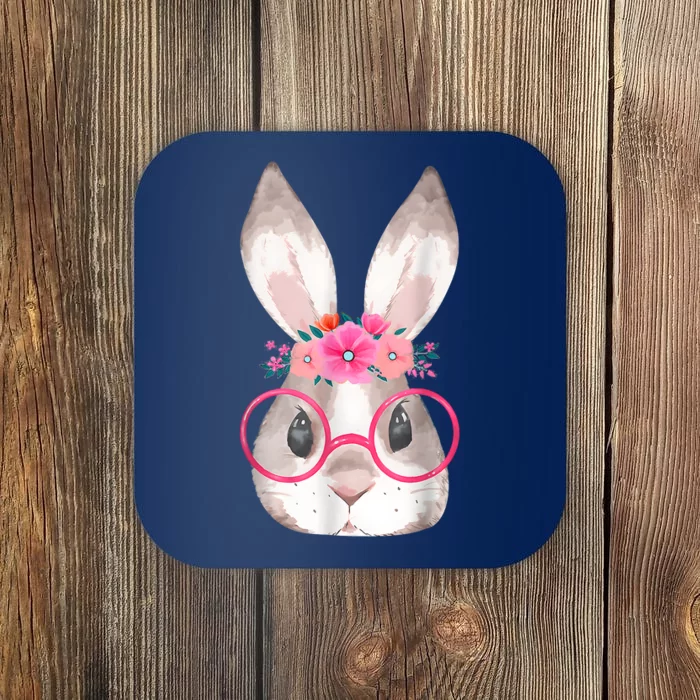 Cute Bunny Face Glasses Floral Rabbit Happy Easter Day Coaster