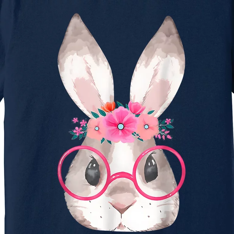 Cute Bunny Face Glasses Floral Rabbit Happy Easter Day Premium T-Shirt