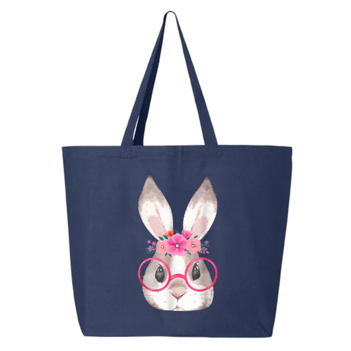 Cute Bunny Face Glasses Floral Rabbit Happy Easter Day 25L Jumbo Tote