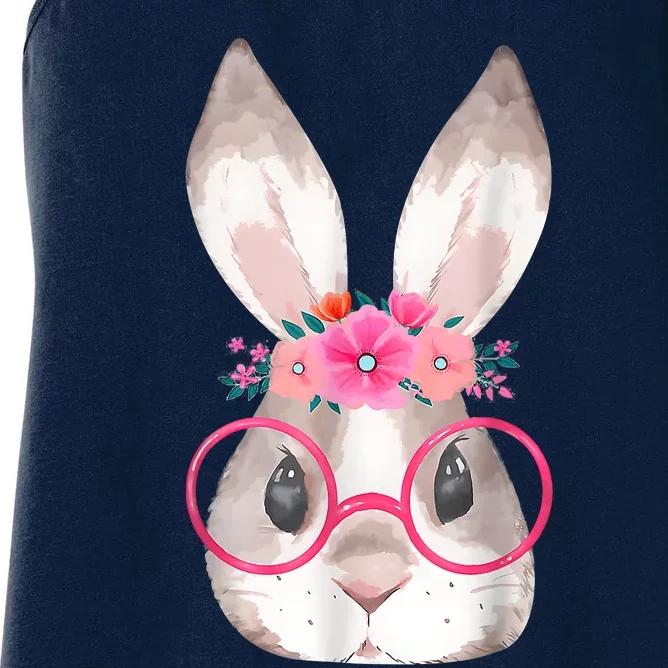 Cute Bunny Face Glasses Floral Rabbit Happy Easter Day Women's Racerback Tank