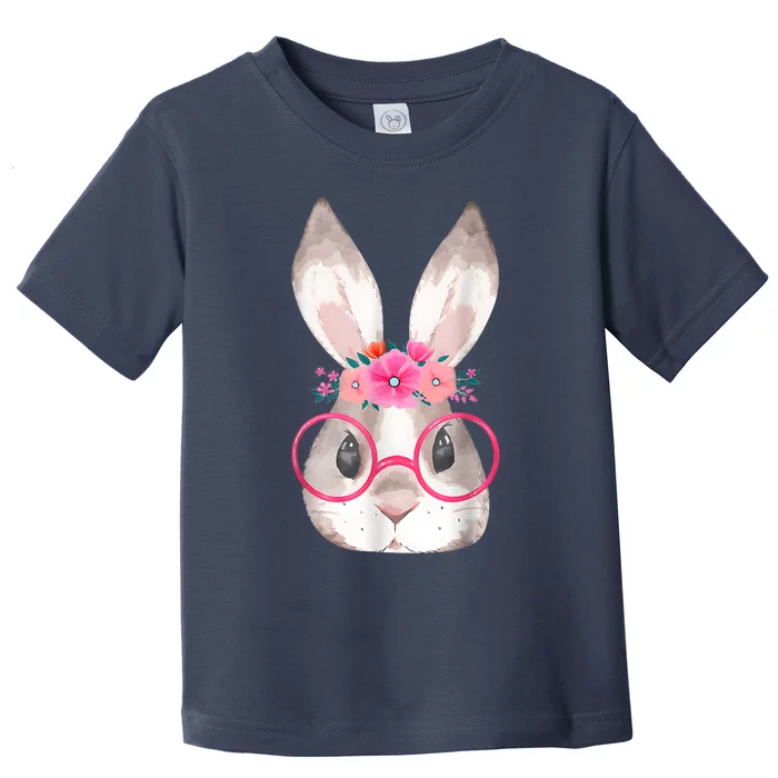 Cute Bunny Face Glasses Floral Rabbit Happy Easter Day Toddler T-Shirt