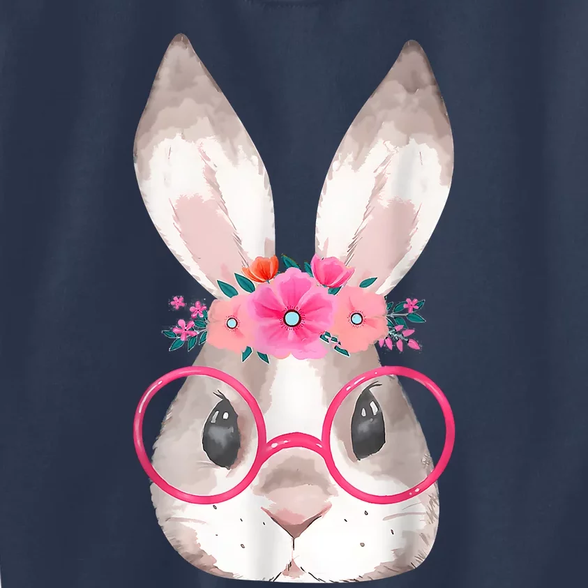 Cute Bunny Face Glasses Floral Rabbit Happy Easter Day Kids Sweatshirt