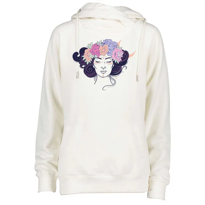 Cute Boho Flower Crown Woman Womens Funnel Neck Pullover Hood