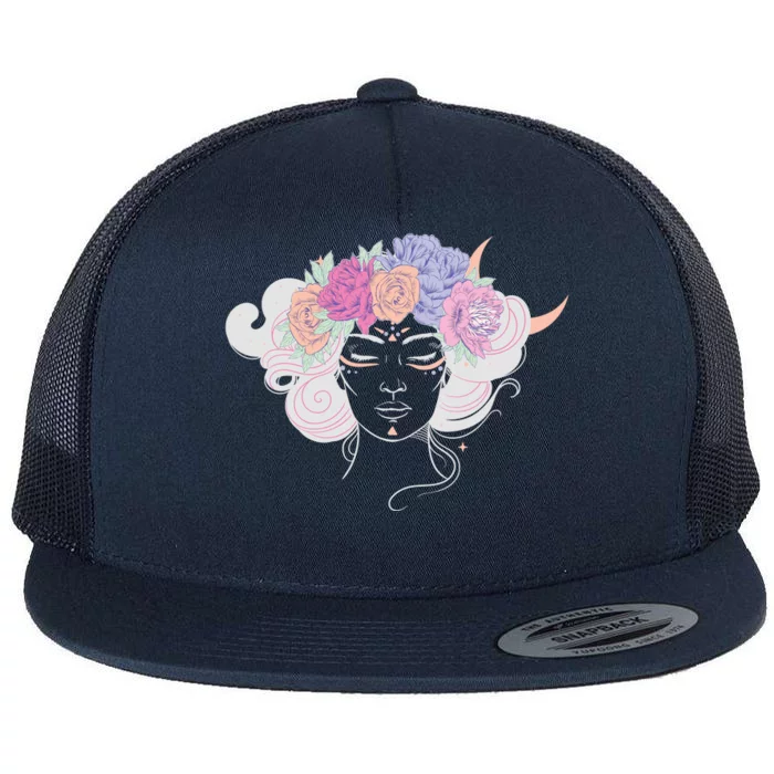 Cute Boho Flower Crown Woman Flat Bill Trucker Hat