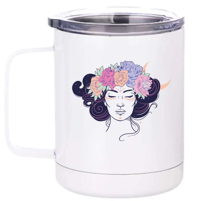 Cute Boho Flower Crown Woman Front & Back 12oz Stainless Steel Tumbler Cup