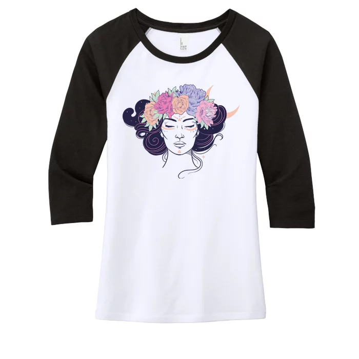 Cute Boho Flower Crown Woman Women's Tri-Blend 3/4-Sleeve Raglan Shirt