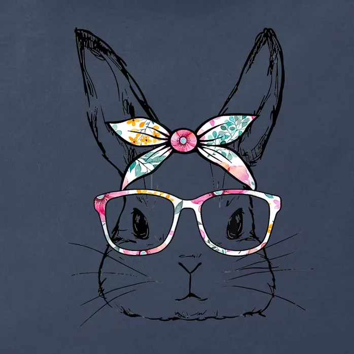 Cute Bunny Face Floral Glasses Headband Happy Easter Day Zip Tote Bag